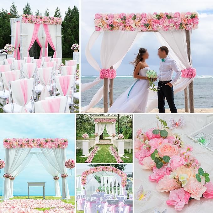 Wedding Arch Artificial Flowers Pink - 6Pack Faux Floral Swags Rose Silk Peony Realistic Arch Faux Plastic Arrangement for Romantic Wedding Wall Reception Ceremony Welcome Sign Decoration