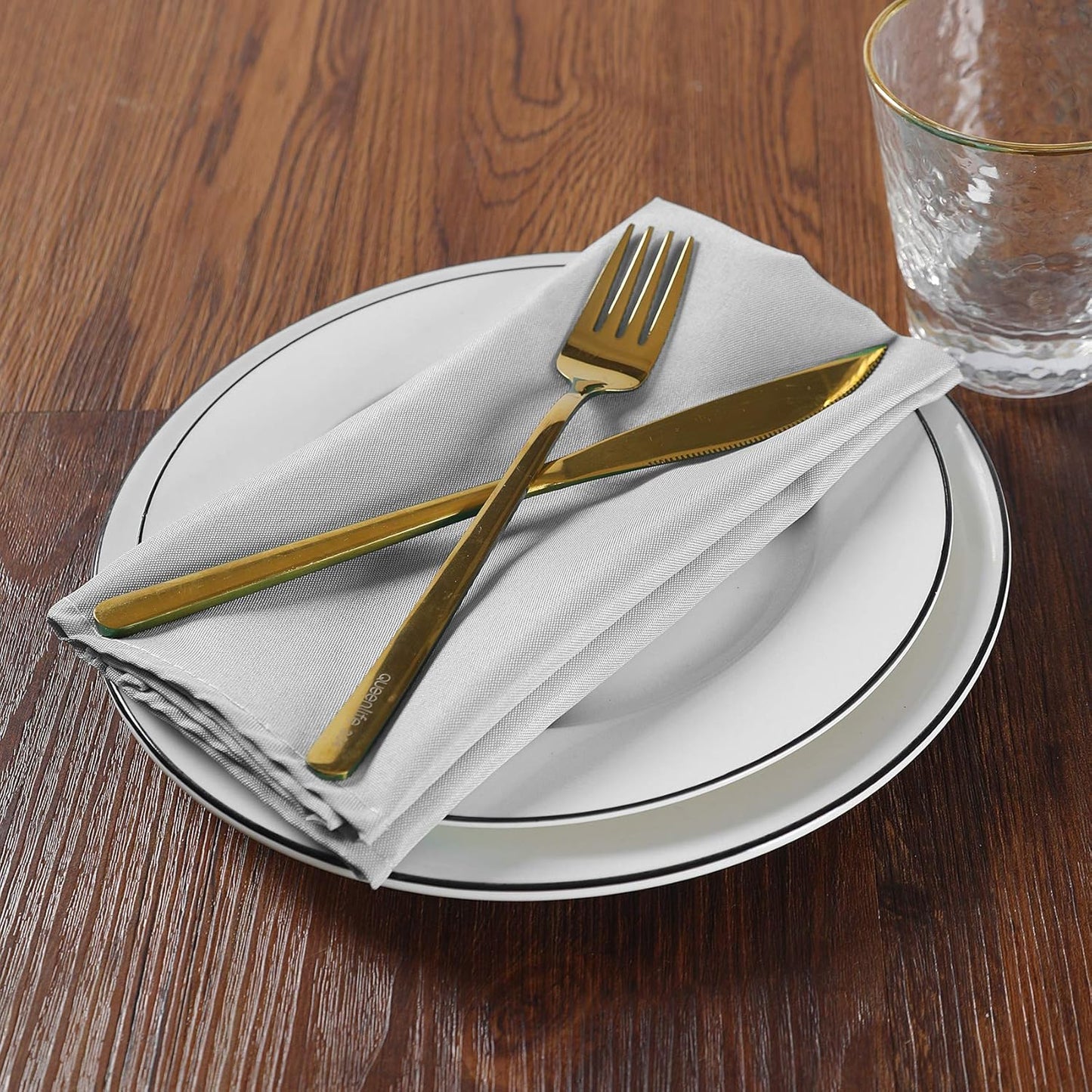 Cloth Napkins 17x17 inch Washable Polyester Dinner Napkins Soft Table Napkins for Wedding Party Dining Banquet(Silver,50PCS)