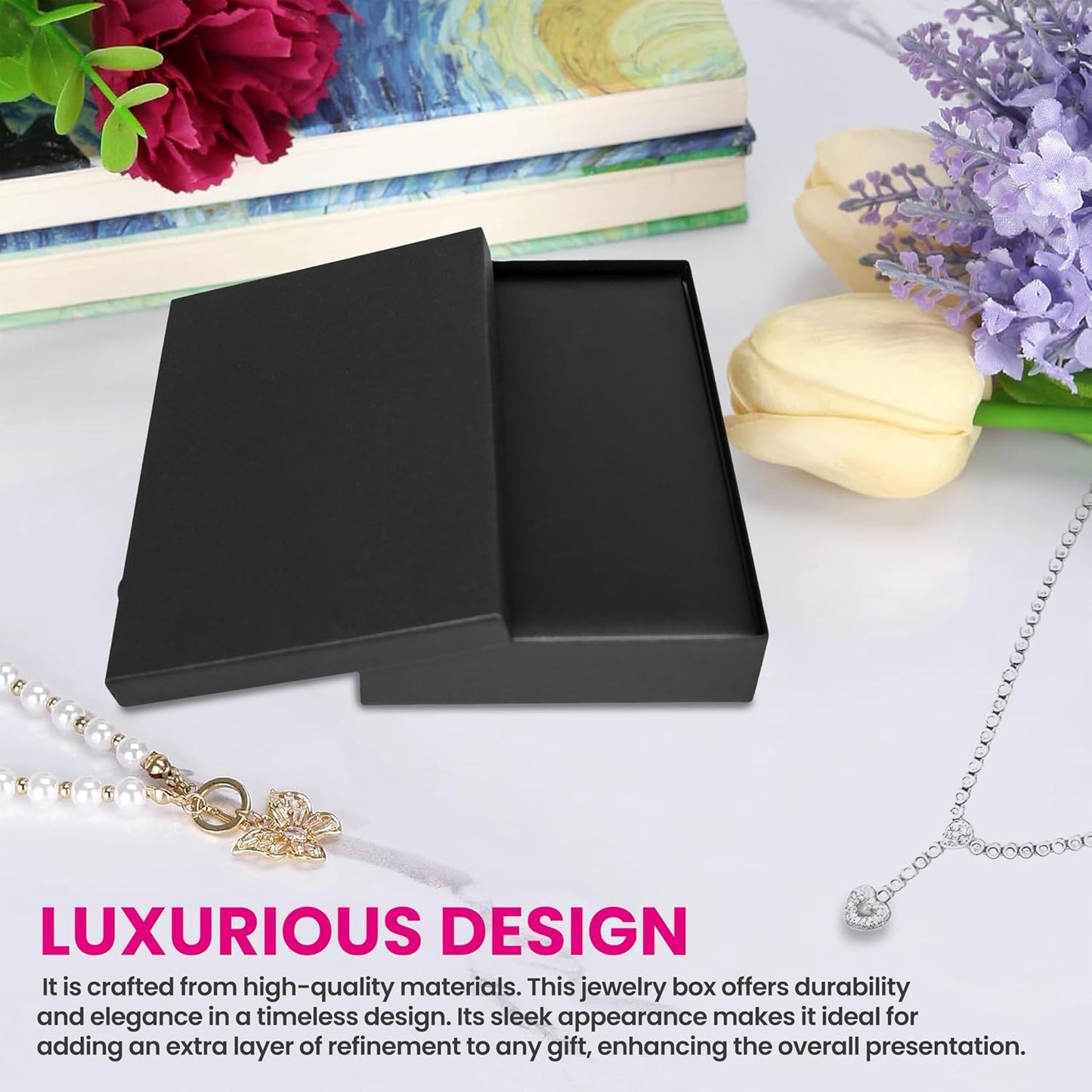 Novel Box Black Jewelry Box for Necklace 5.5x8x1.87 Inches - Necklaces Gift Box for Proposal Wedding Engagement - Faux Leatherette Jewelry Display Box - Gift Presentation Boxes for Necklaces