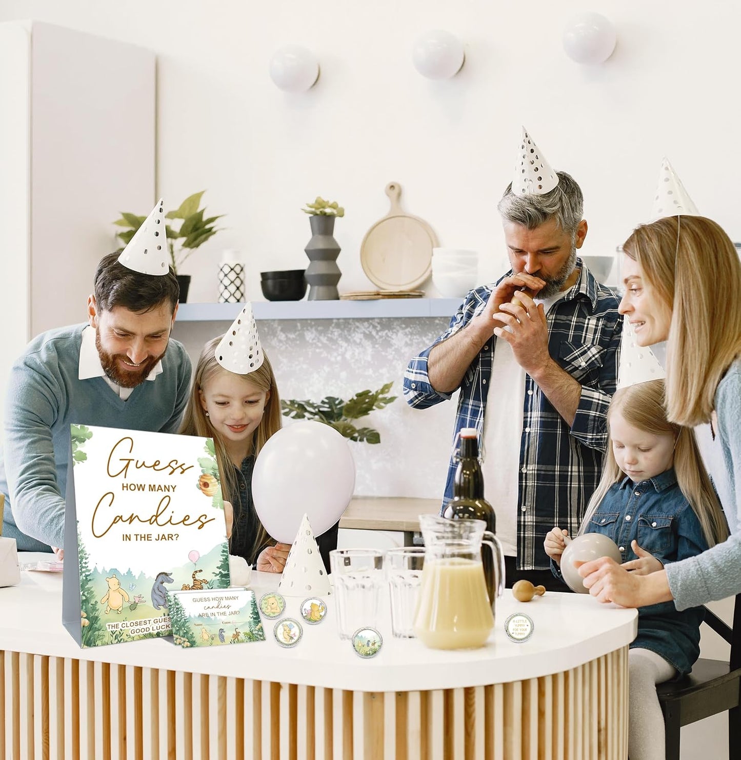 ALodr Winnie the Pooh Baby Shower Game: Guess How Many Candies, Standing Sign, 50 Cards, 180 Stickers, All Ages