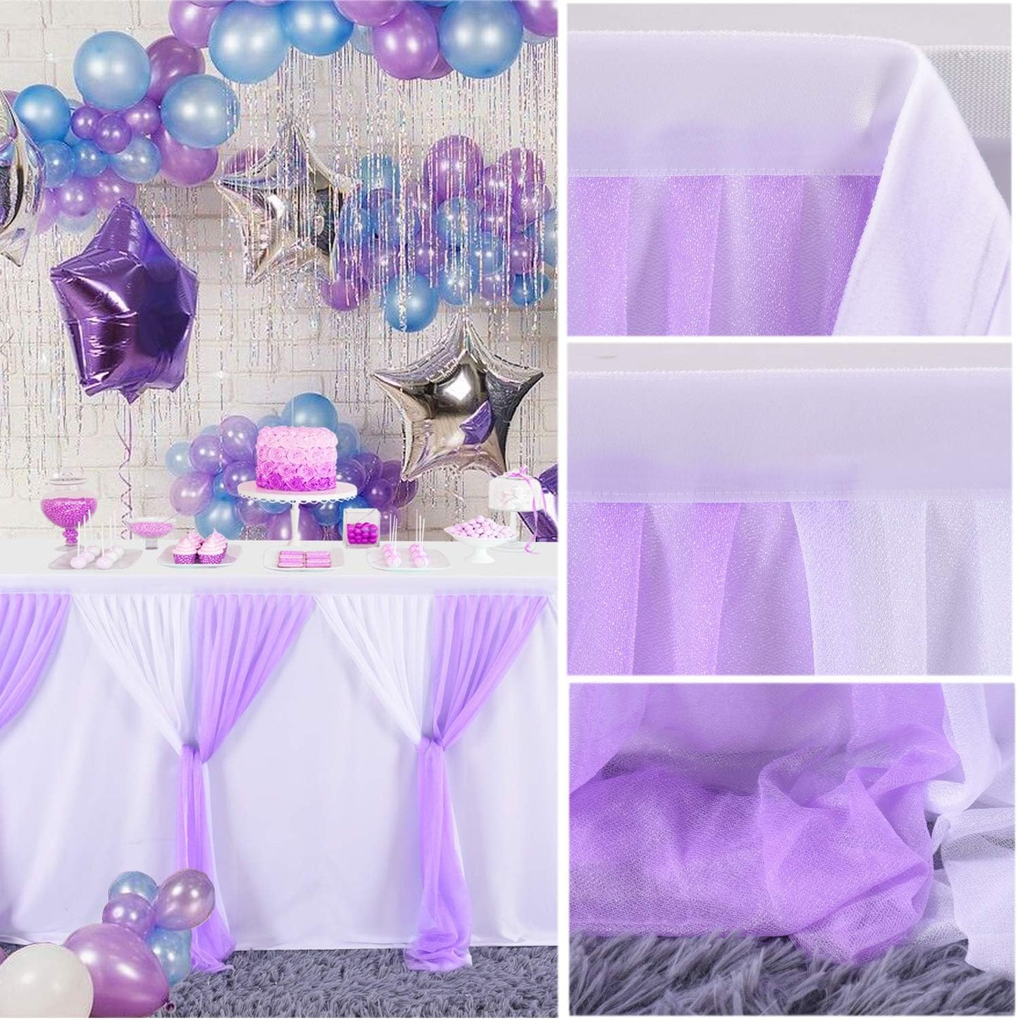 Purple Table Skirt 6ft Lavender Ruffle Tutu Table Skirts Tulle Table Cloths for Parties Baby Shower Girl Butterfly Elephant Birthday Party Wedding Dessert Banquet Decorations