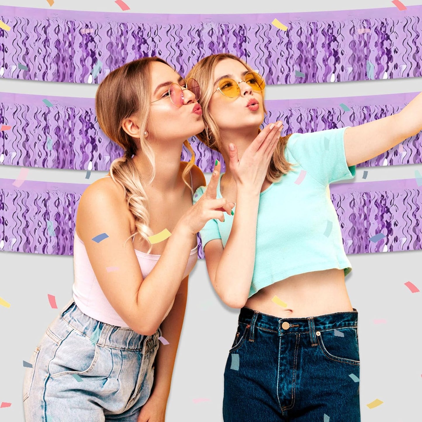 6 Pack 10 Feet Light Purple Wave Foil Fringe Garland Metallic Tinsel Streamers Banner Wall Hanging Curtain Backdrop for Parade Floats, Mother's Day, Easter, Wedding, Birthday Party Decoration
