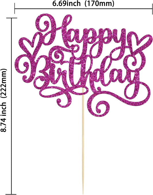 Gyufise 1Pcs Happy Birthday Cake Topper Glitter Cake Pick for Celebrating Anniversary Party Cake Decorations Supplies Purple