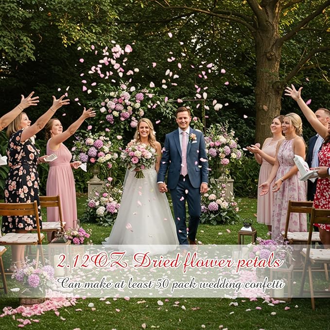 Wavwavw Biodegradable Confetti, Dried Hydrangea Flower Petals with Throw Me Stickers Wedding Confetti Biodegradable Flower Petals for Wedding Ideas Valentines Day Decor(Pink White,55 Pcs)