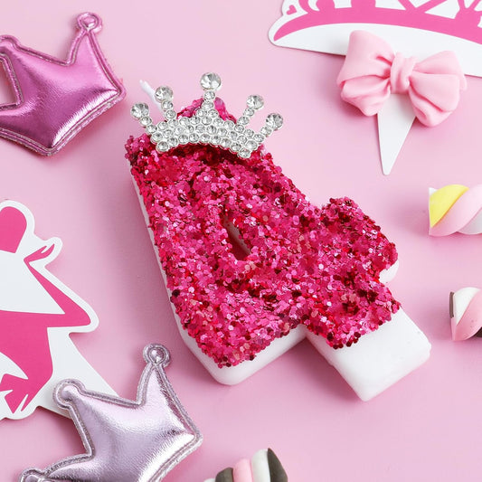 Hot Pink Birthday Candles Crown Number 4 Candle 4th Birthday Party Decorations Cake Topper Cupcake Decor for Anniversary Celebrations Supplies
