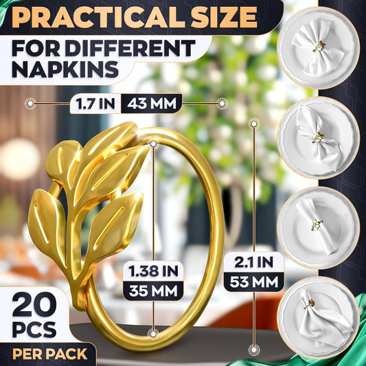 Fall Gold Napkin Rings Set of 20 – Thanksgiving Napkin Rings Fits Various Napkins Styles, Elegant Leaf Design for Dinner Parties, Special Events, Christmas Table Decor, for Hosts