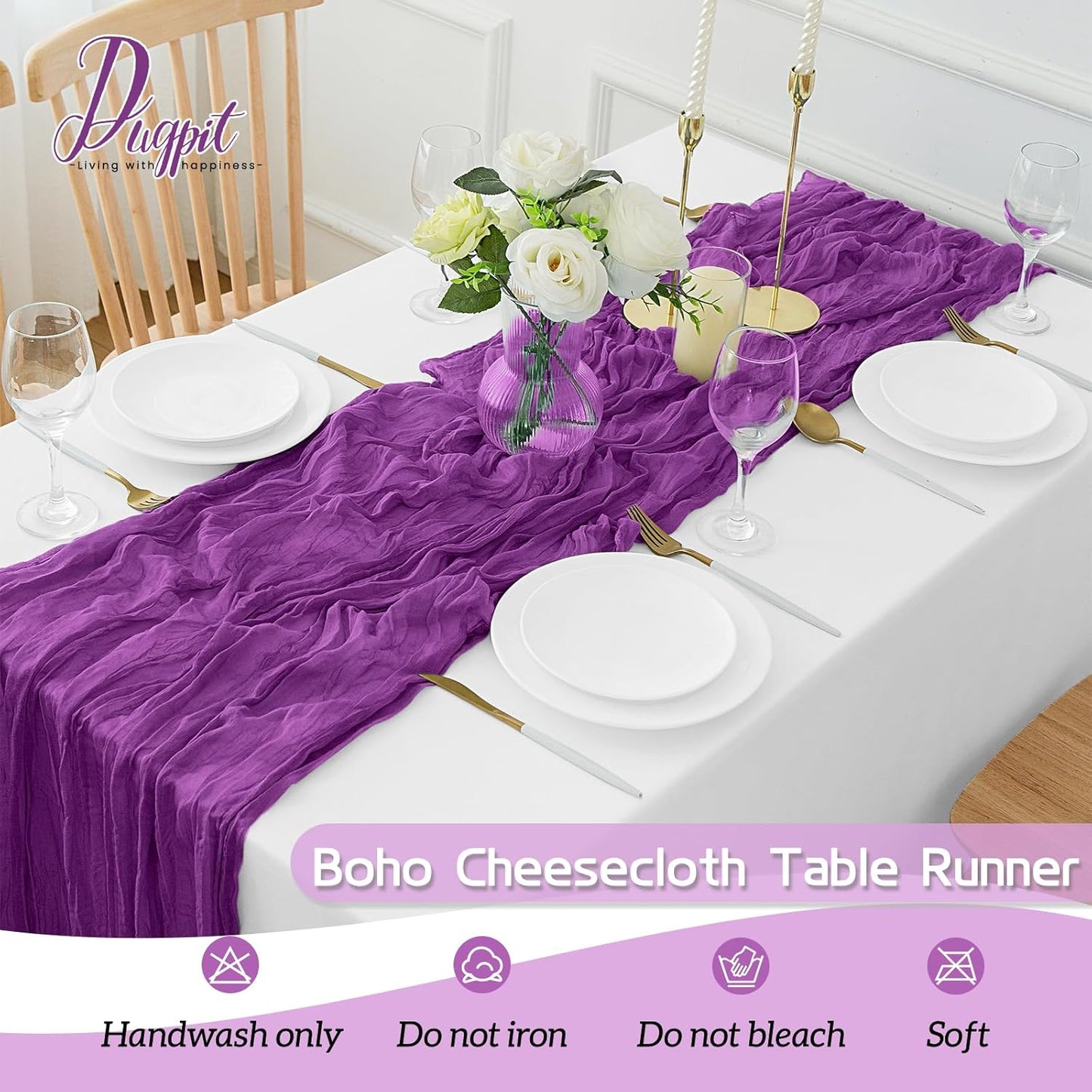 4Pack Purple Table Runner 10FT Cheesecloth Table Runner 35x120Inch Long Boho Cheese Cloth Table Runners Rustic Gauze Table Runners for Party Wedding Bridal Shower Baby Shower Decorations