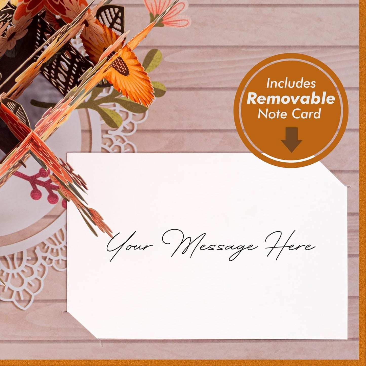 Paper Love 3D Rustic Flower Basket Pop Up Card, For Fall, Birthday, Thanksgiving, Thinking of You, Sympathy, Get Well, All Occasion or Just Because - 5" x 7" Cover - Includes Envelope and Removable Note Tag