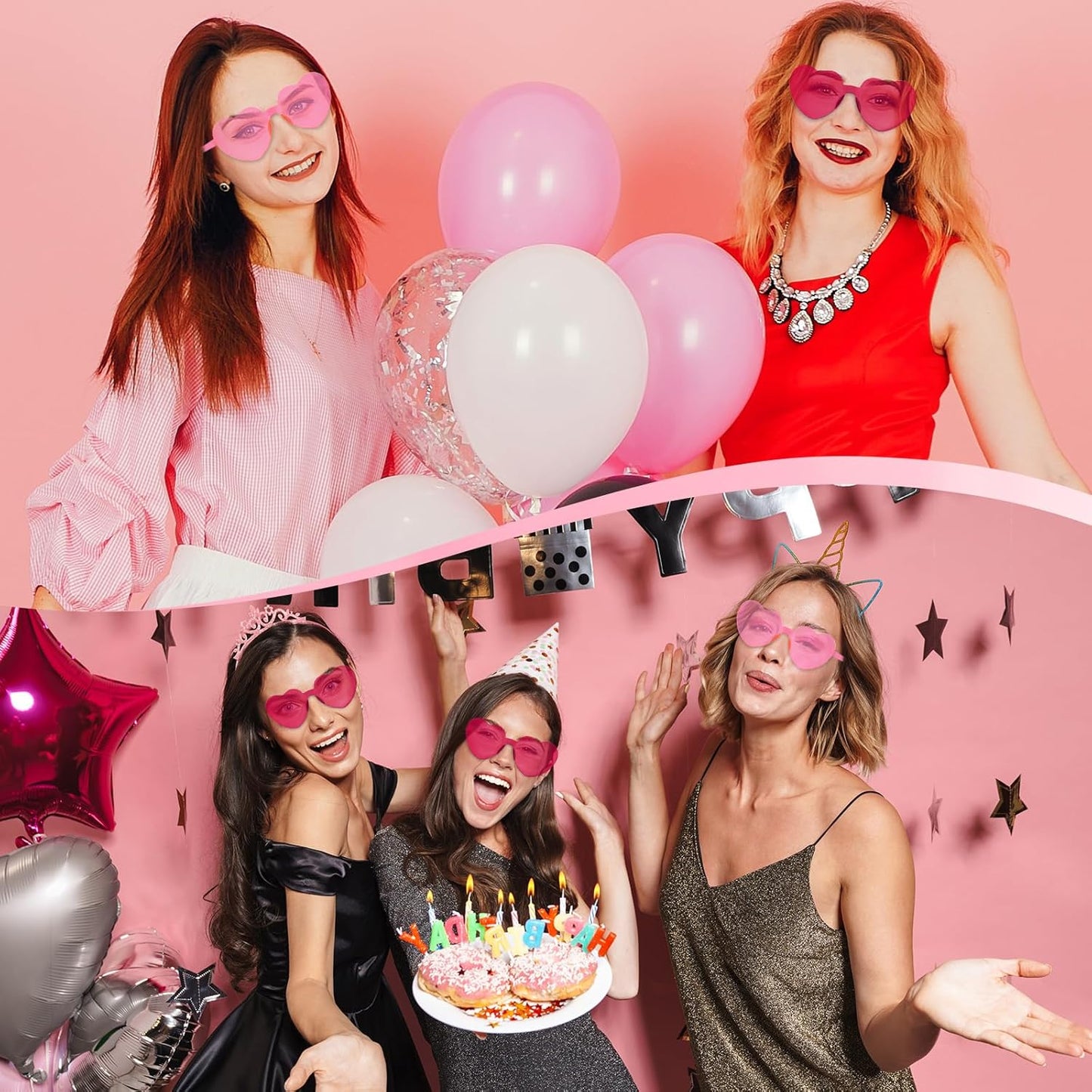 PLULON Heart Sunglasses for Women 5/12/25 Pcs, Heart Glasses Valentine Day Rimless Shaped Candy Color Fun Glasses Party Favor