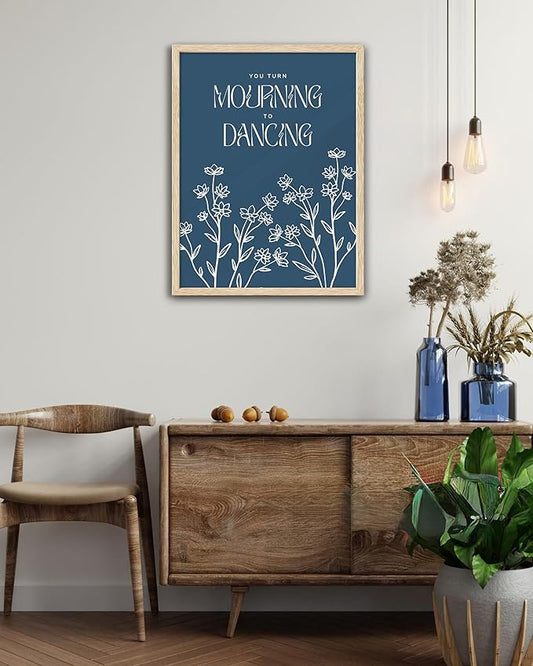 EcoHest Large 16x20in OAK Wood Framed Wall Art, Psalm 30:11 Mourning To Dancing Bible Verse Christian Wall Art, Modern Blue Bedroom Decor For Living Room Bathroom Christian Merch Gift 1Pack