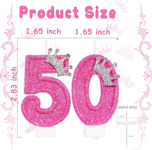 Birthday Candle for Cake, Crown Rose Number Candles, 2.76 inch Number Happy Birthday Candle, Cake Topper Decoration for Birthday Party (Number 50)