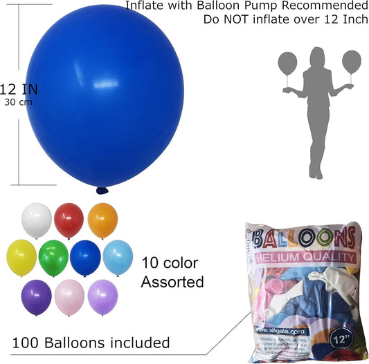 Allgala Latex Balloons for Parties | Helium Grade Bulk Balloon Pack | Ideal for Birthday Party Decorations, Baby Shower, Christmas Party | Colored Balloons for Events | 100ct 12" - Assorted