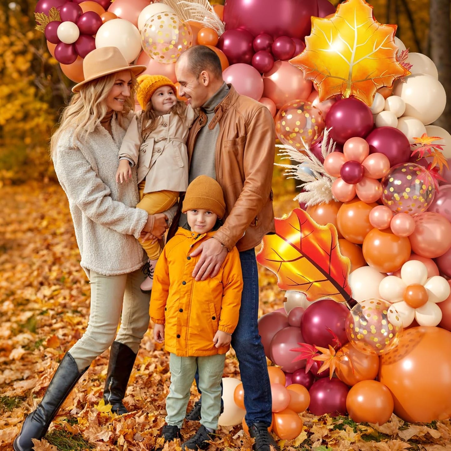 Fall Balloon Garland Arch Kit, Orange Wine Red Nude Sand White Gold Confetti Balloons with Leaf Foil Balloons for Thanksgiving Balloon Autumn Fall Birthday Baby Shower Party Decorations