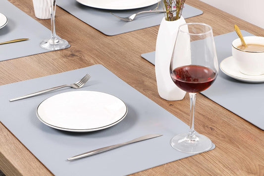 Wipeable Placemats Leather Table Mats Waterproof Heat-Resistant Easy to Clean for Dining Table Set Kitchen Table (6, Pale Blue)