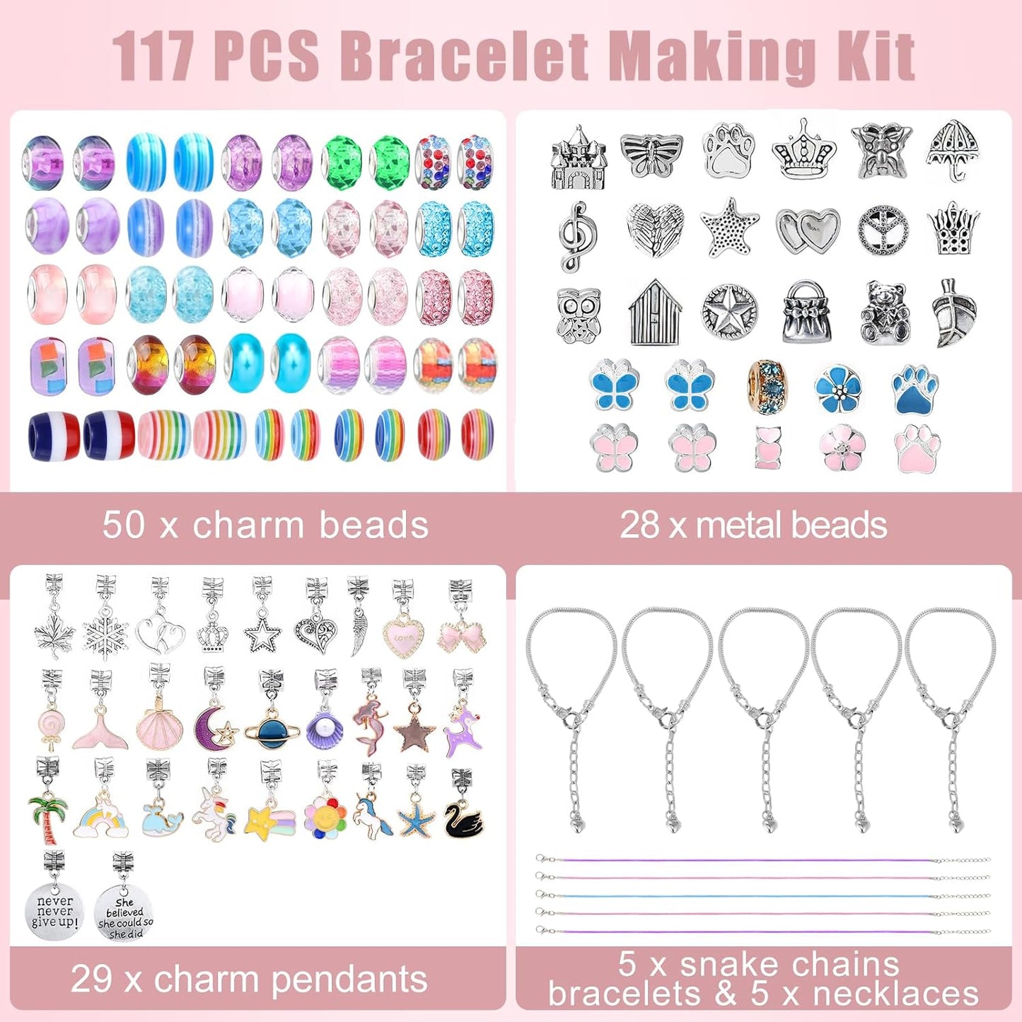 Emibele Bracelet Making Kit for Girls, 120 PCS Jewelry Making Kit DIY Art Crafts Toy with Portable Jewelry Organizer Box for Girls 5-12, Gifts for Teens Women on Birthday Valentines Christmas