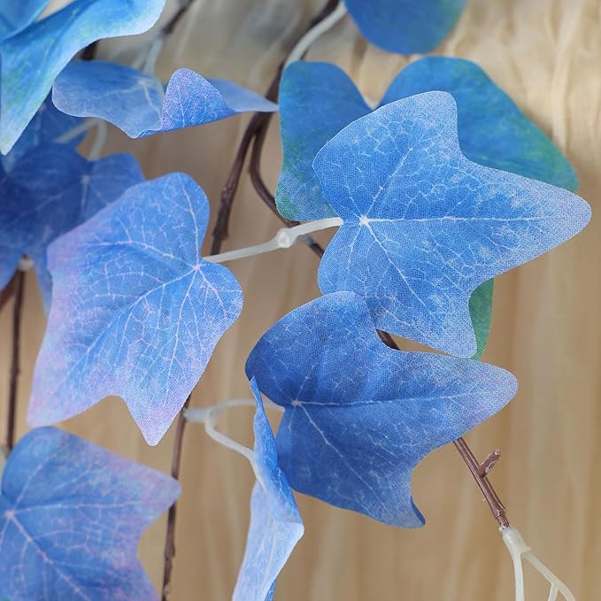 mizii 2 Strands Artificial Vines Blue Ivy Garland 74" Fake Vine with Silk Leaves Faux Hanging Plants Greenery Decoration for Outdoors Wedding Party Indoor Bedroom Home Wall Room Decor (Blue)
