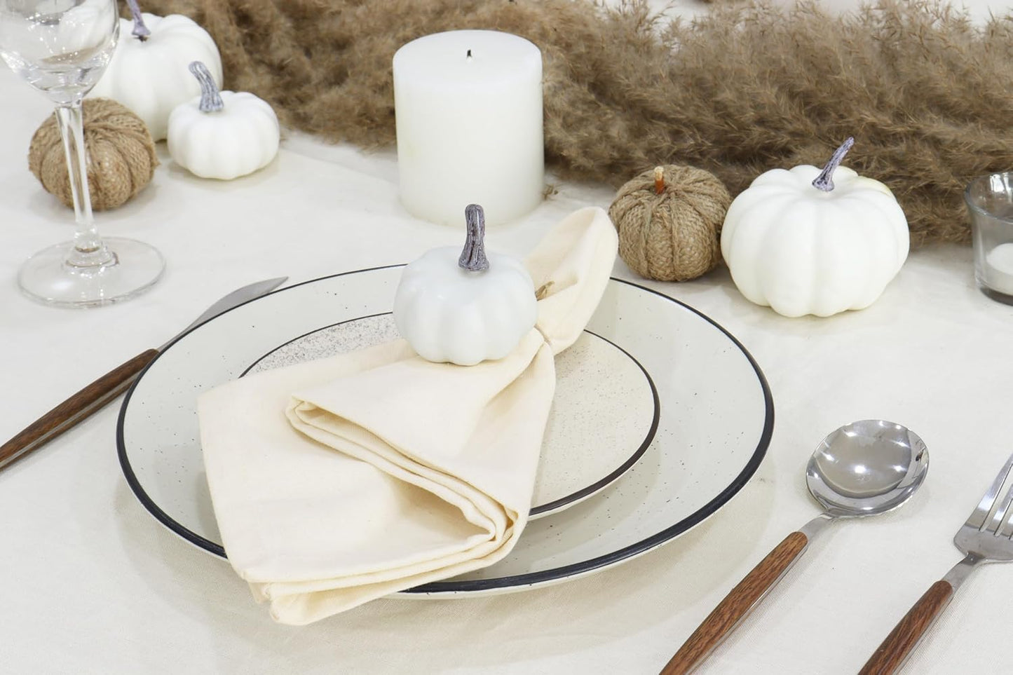 PurpleEssences Set of 12 Cloth Dinner Napkins 100% Cotton 18x18 Inch - Soft Durable Washable - Ideal for Farmhouse Party Fall Thanksgiving - Perfect Everyday Use Table Linen - Cream