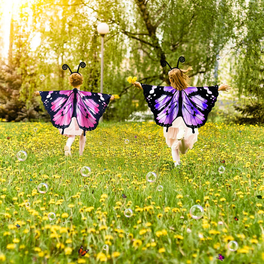 Kids Butterfly-Wings Costume for Girls Fairy-Wings Toddler-Dress-Up Headband-Mask Butterfly Toys Party Favors Gifts
