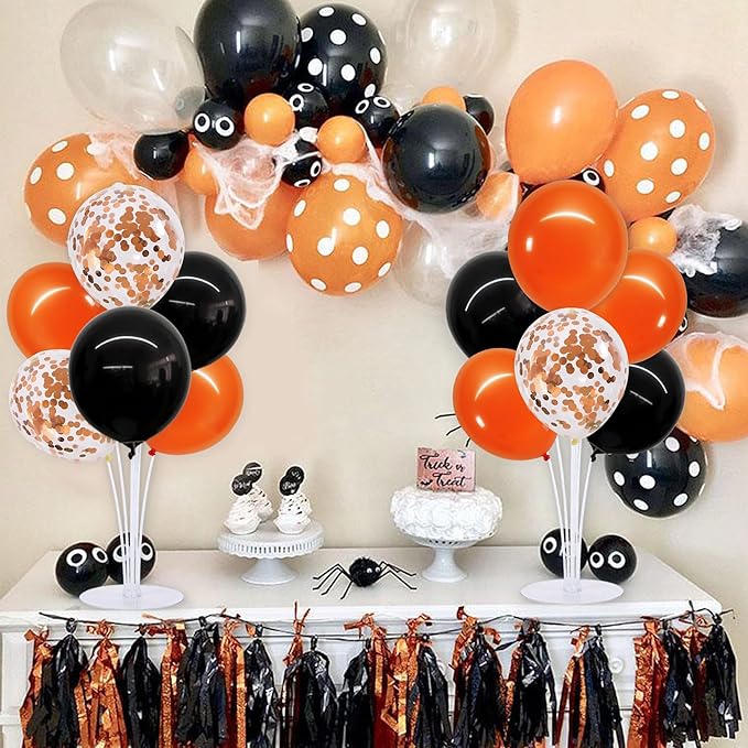 TONIFUL 4 Set Balloons Black Orange Confetti Balloon Stand Centerpiece Table Decorations for Halloween,Celebration Party Bar,Birthday Decorations,Anniversary,Graduation Decoration 2026