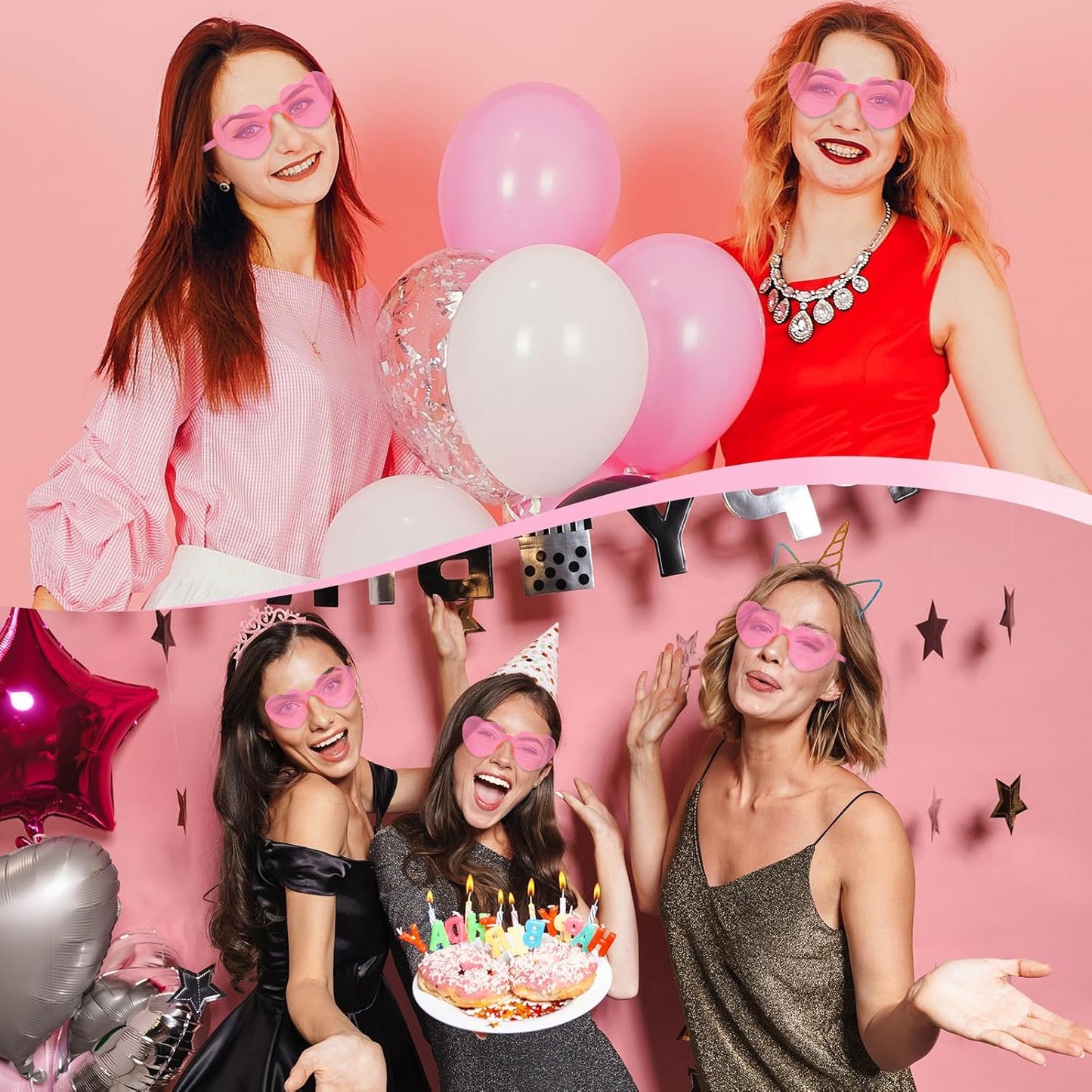 PLULON Heart Sunglasses for Women 5/12/25 Pcs, Heart Glasses Valentine Day Rimless Shaped Candy Color Fun Glasses Party Favor