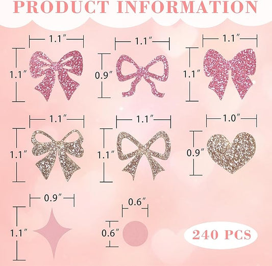 240 Pcs Pink Bow Confetti, Bow Theme Glitter Table Scatter for Coquette Baby Shower and Bachelorett Party Decoration (champagne)