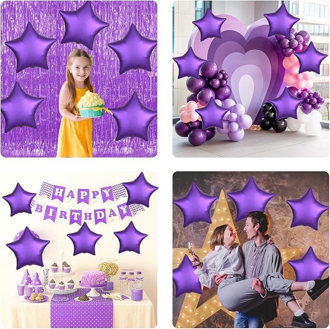 Purple Star Foil Balloons, 10PCS Purple Foil Stars Shape Balloons, 18 Inch Metallic Stars Aluminum Balloon Helium Pentagram Balloon for Birthday, Anniversary, Graduation, Halloween Party Decoration