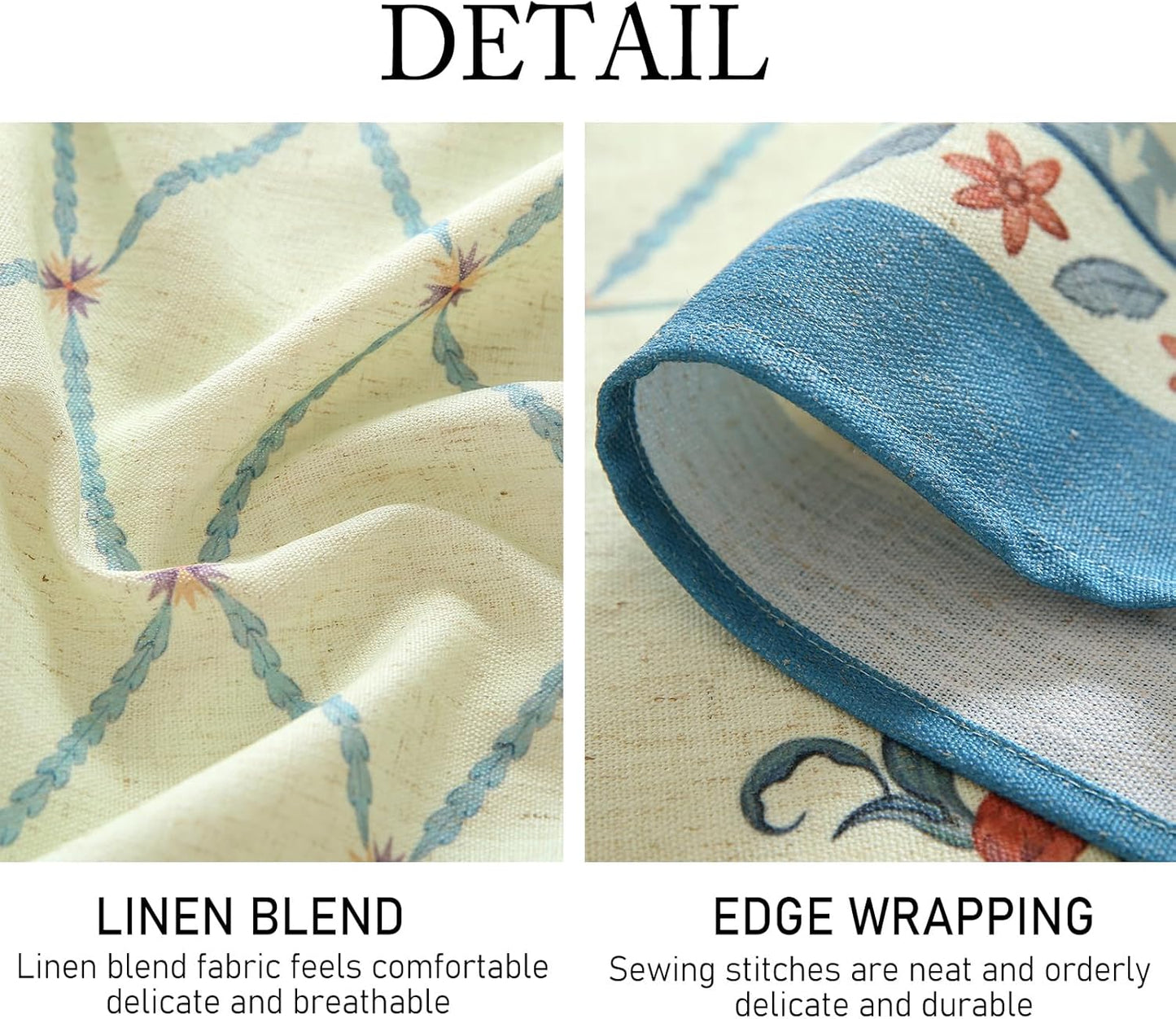 ISAENNE Designer Linen Floral Rectangular Tablecloth,Light Green Farmhouse Durable Table Cloth,Washable Decor Tablecloths for Dining Kitchen Thanksgiving Christmas,55"*87"-Floralsea B