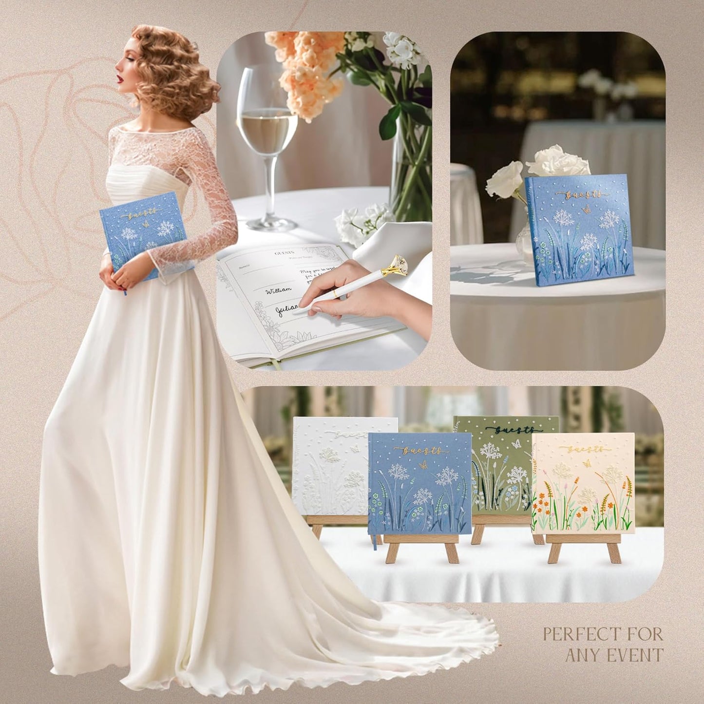 Embroidered Wedding Guest Book—The Perfect Polaroid Guest Book for Wedding Receptions, Birthdays, Baby Showers, and Special Events with 3 Photo corner stickers+ 3 DIY pens+1 Diamond Pen (Yellow)