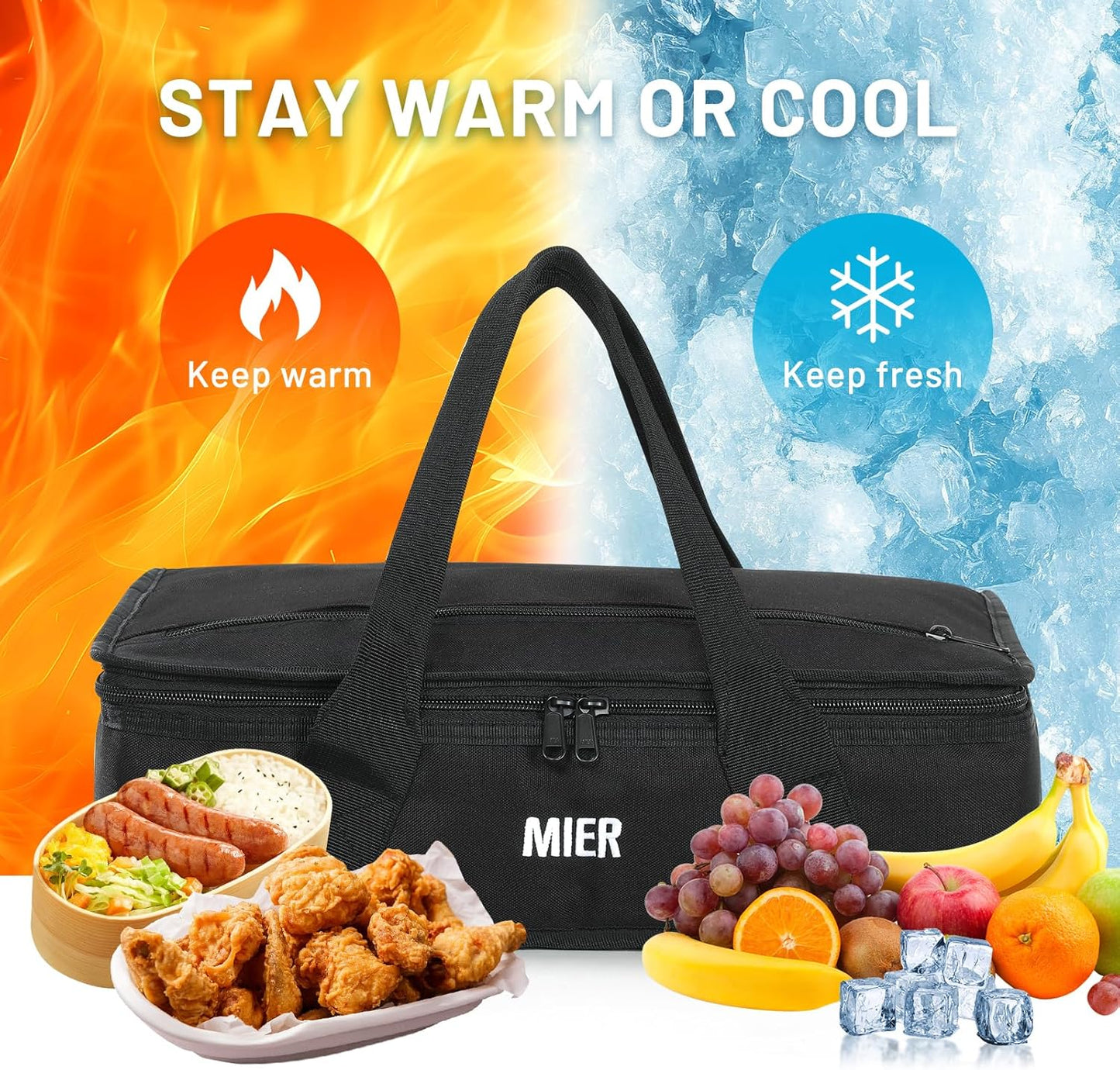 MIER Insulated Casserole Carrier for Hot or Cold Food Thermal Food Carrier Bag for Lasagna Potluck Parties Picnic Cookouts, Fits 9"x13" Baking Dish/Foil Pan, Black