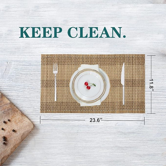 ANDSTAR Set of 4 Weave Bamboo Placemat Modern Table Natural Anti-Slip Bamboo Placemats Washable Heat-Resistant Table Mats for Kitchen Dinning Room Table Decor(12x24 inch,Brown)