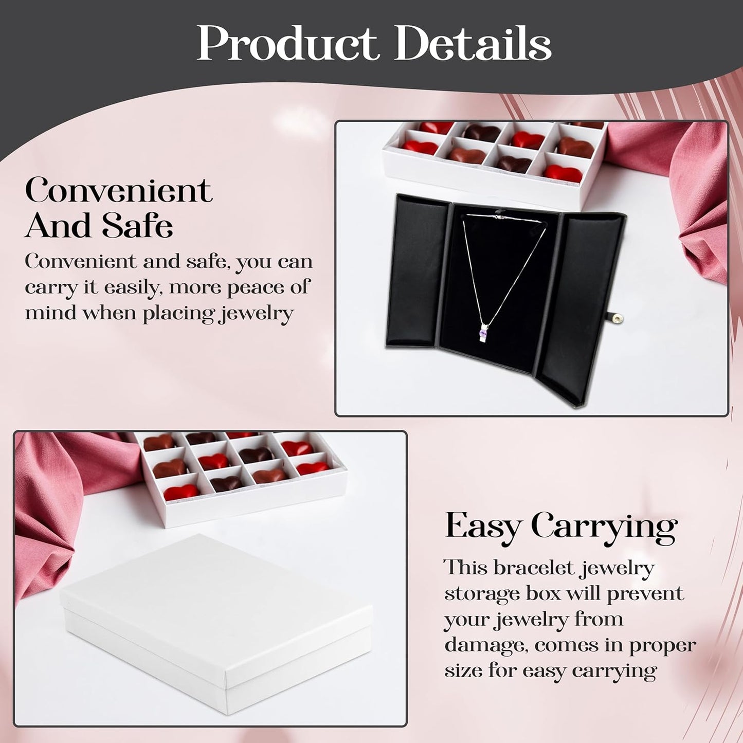 Novel Box 2 Door Black Jewelry Box for Necklace 8.25x5.75x1 Inches - Double Door Necklaces Gift Boxes with Gold Trim - Faux Leatherette Necklace Storage Case - Gift Presentation Cases for Necklaces