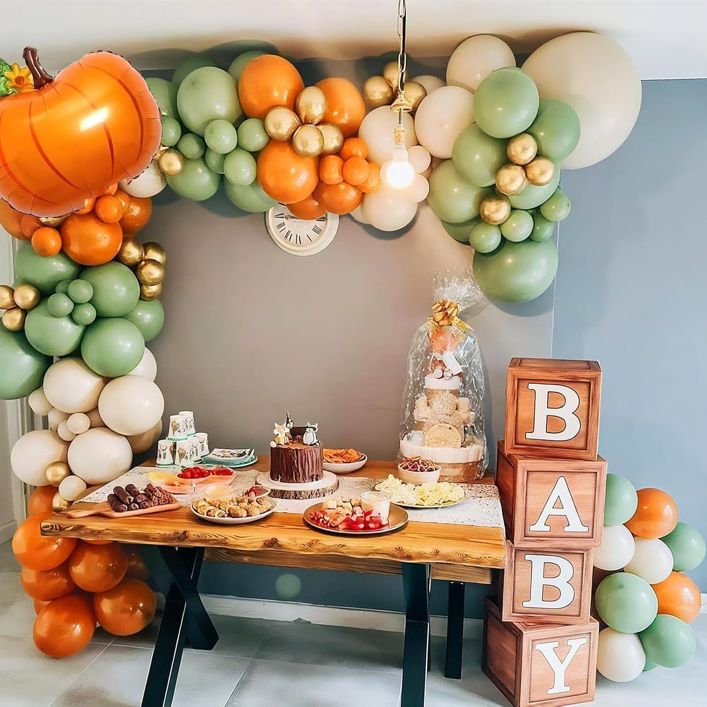 Fall Balloons Garland Arch Kit, Burnt Orange Pumpkin Foil Balloons, Orange Green Sand White Gold Balloon for Little Pumpkin Baby Shower First Birthday Thanksgiving Fall Autumn Harvest Party Decoration