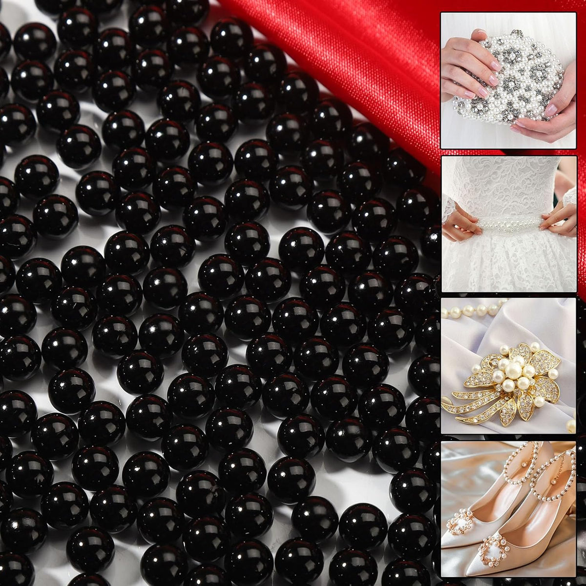 2200 Pcs Undrilled Holeless ABS Faux Pearl Beads for Vase fillers, No Hole Round Pearls for Cosmetic Boxes, DIY Parts, Table Scatter, Wedding, Birthday Party Home Decorating (Black, 6mm)