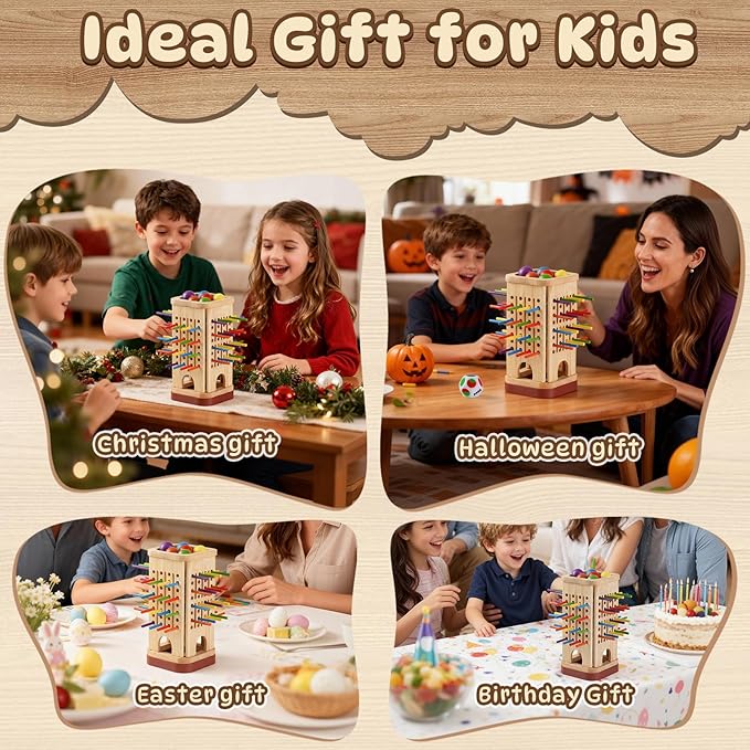 Pinshoon Montessori Game Wooden Board Game, Multiplayer for Kids 4-8, Math Educational, Fine Motor Skill Toy for Girls Boys, Classic Fun Games for Age 3 4 5 6 7 8 Girls Boys Gifts (Storable)