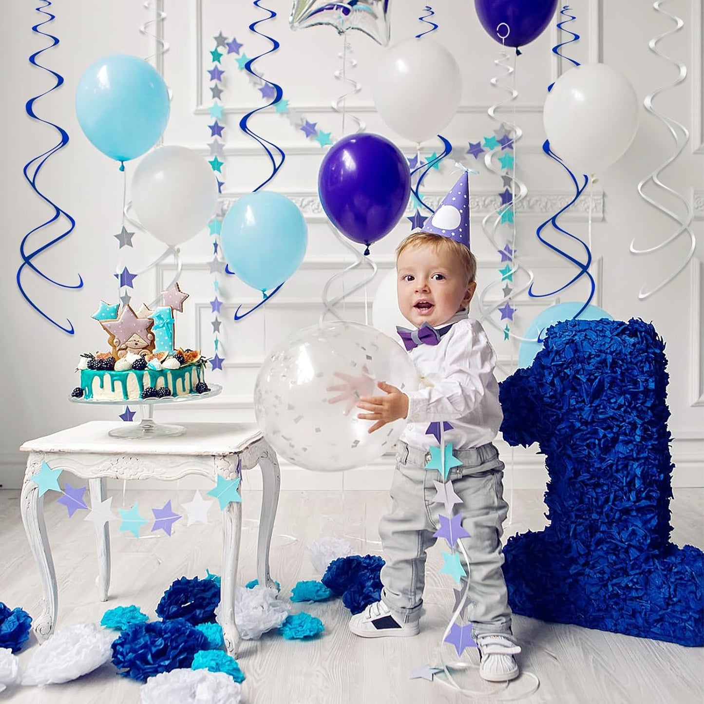Hanging Swirl Decorations Blue and Silver Swirl Decoration 30pc Party Streamers for Ceiling 24"