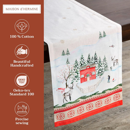 Maison d' Hermine Table Runner 100% Cotton Double Layer Table Runners 72 inches Long for Thanksgiving Christmas Decorations Home Kitchen Dining Party Wedding (Rural Christmas, 14.5" x 72")