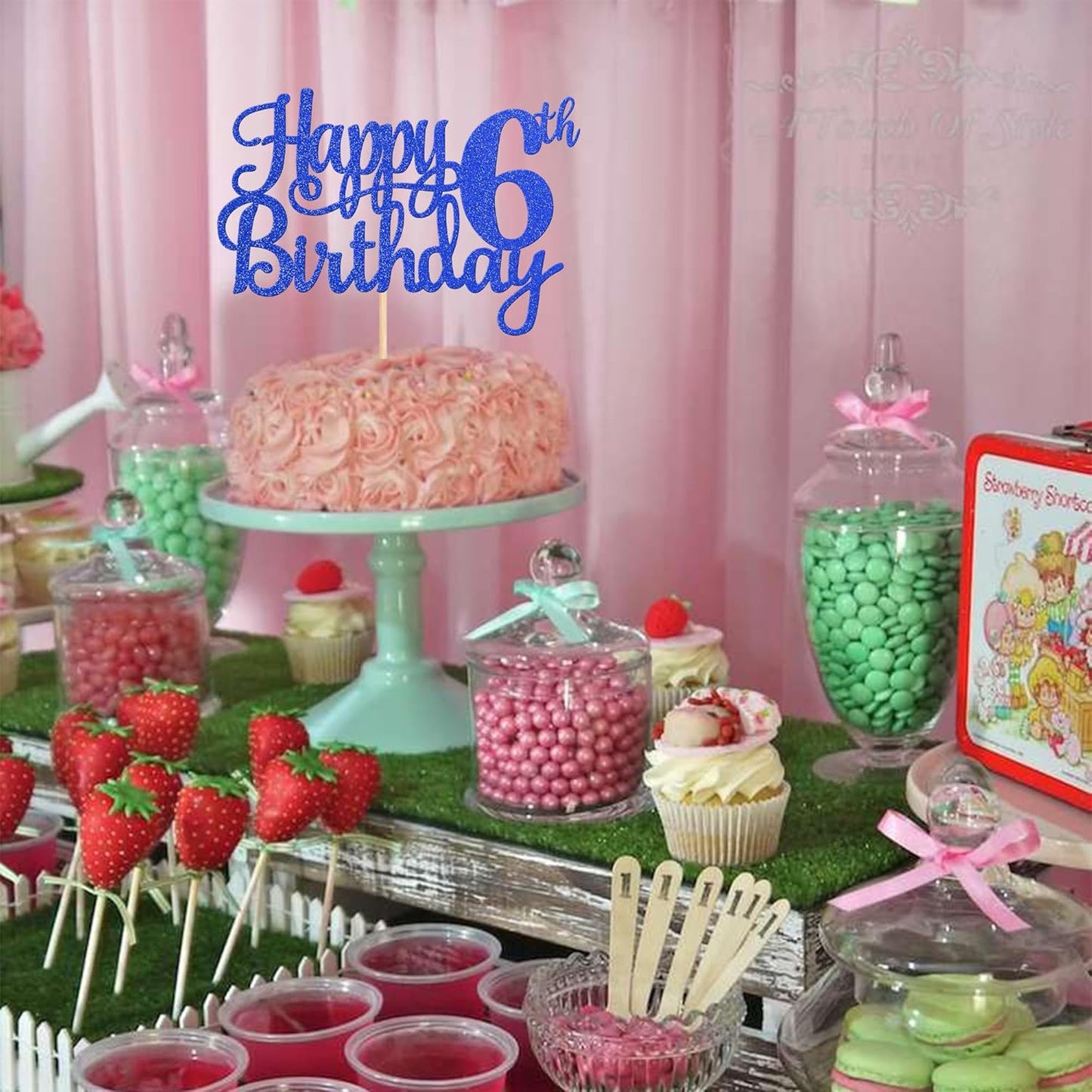 1 PCS Happy 6th Birthday Cake Topper - Glitter Cheers to 6 Years - Fabulous Cake Decoration for Blue Theme Party