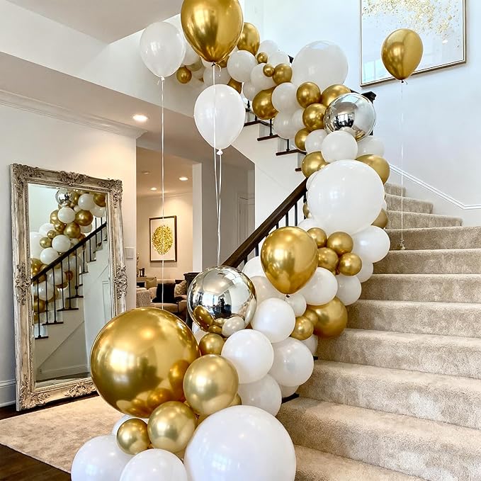 Patimate Metallic Gold Balloons - 150pcs 5 Inch Chrome Gold Latex Party Balloons for Birthday Anniversary Wedding Baby Shower Graduation Retirement Engagement New Years Casino Disco Party Decorations