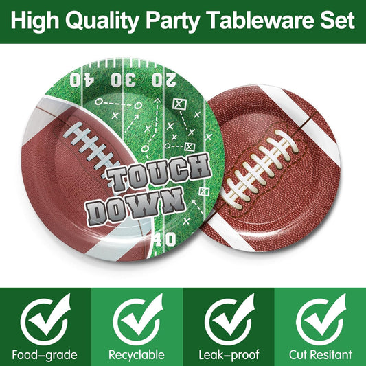 Football Party Supplies Tableware - Super Bowl Football Party Decorations Set, Include Dinner Plates, Cups, Napkins, Cutlery, for Touchdown Boys Super Bowl Party Supplies | 24 Guests