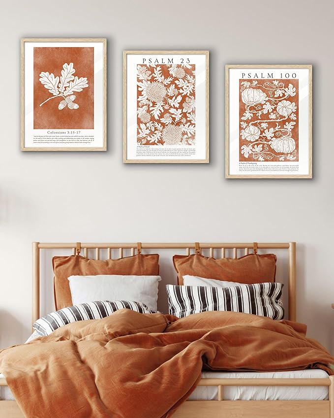 EcoHest Vintage Christian Fall Framed Wall Art, 12x16 in OAK Wood Burnt Orange Bible Verse Canvas Wall Art,Botanical Scripture Colossians Faith Home Decor, Set of 1 for Bedroom Living Room