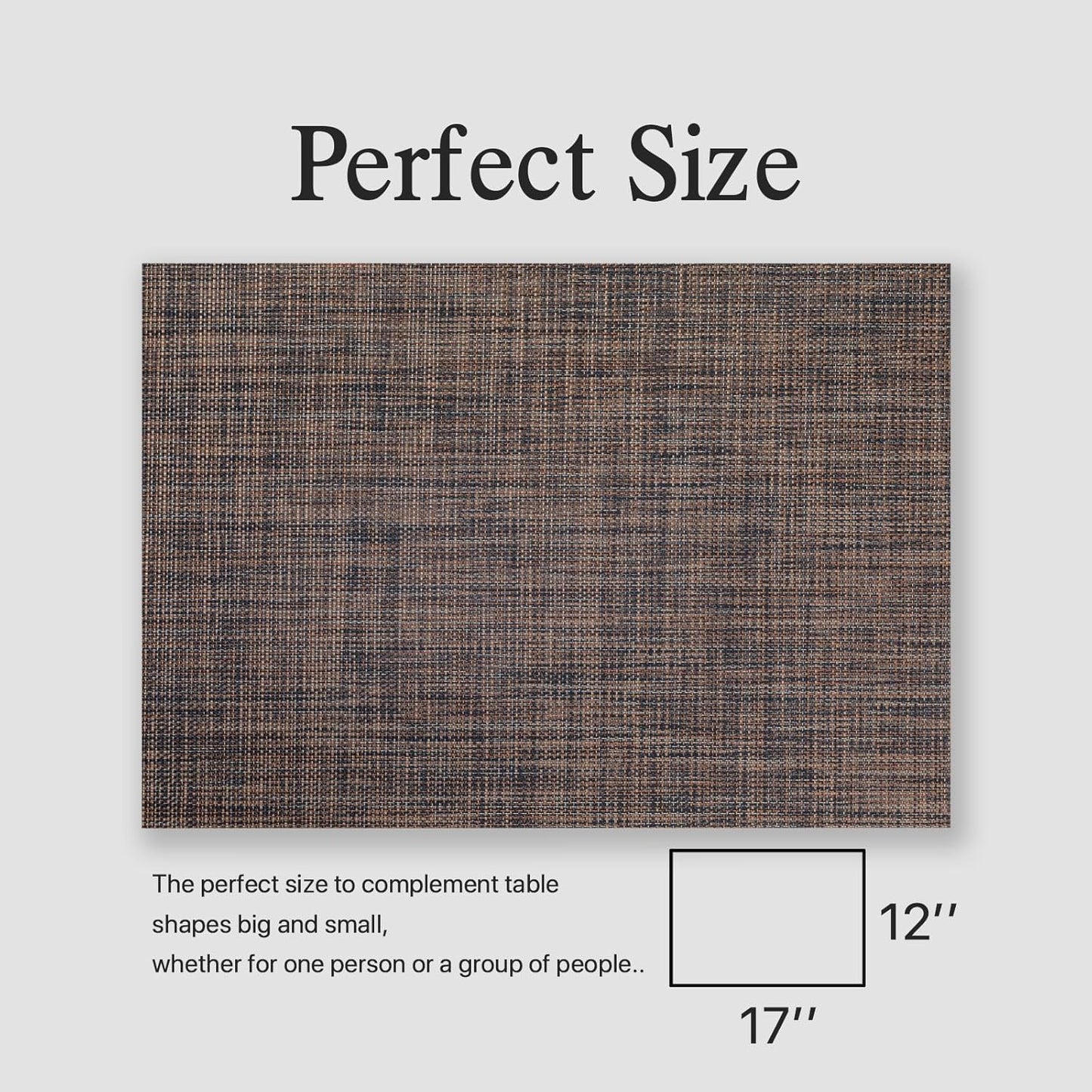 Placemats Set of 4 - Easy Clean Woven Vinyl Placemats for Dining Table, Indoor/Outdoor Place Mats, Washable PVC Table Mats(Black/Brown)