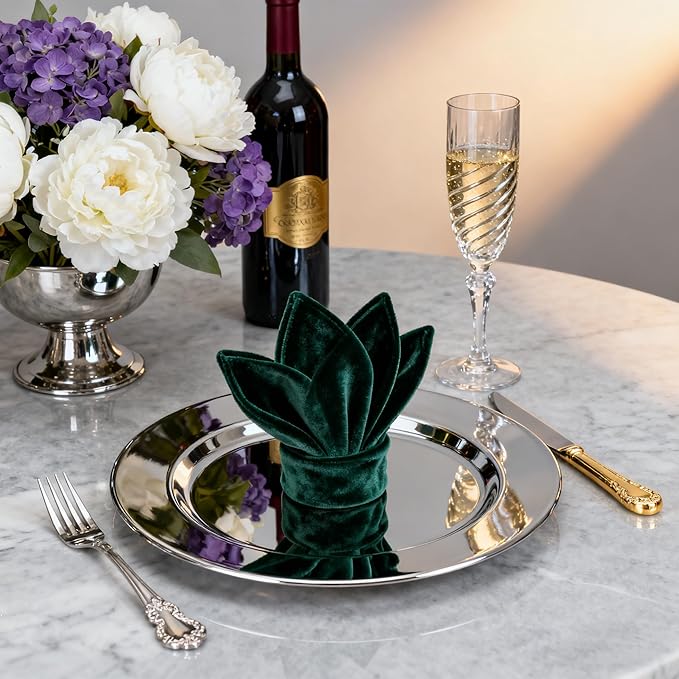 6 Pack 13'' Silver Dinner Charger Plates Set, Reusable Stainless Steel Round Plate Chargers Bulk for Easter Elegantes Party Wedding