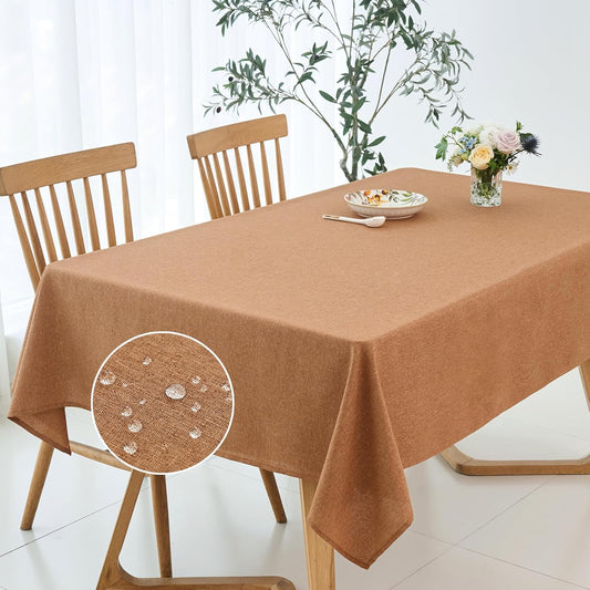 maxmill Tablecloth Linen Textured Stain Resistant Waterproof and Wrinkle Resistant Spill-Proof Table Cloth for Dining Room Decoration Harvest Thanksgiving Parties, Rectangle 60 x 120 Inch, Amber