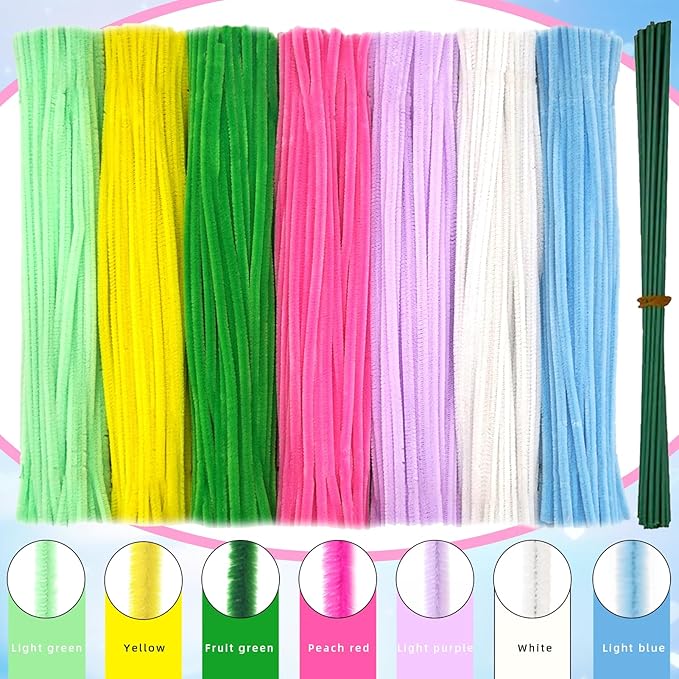 720 Pieces Pipe Cleaners Flower Set, 700 Flower Corlor Chenille Stems Whith 20 Pcs Stems, Craft Supplies Bulk for DIY Art and Craft Projects Creative Gift Wrapping Party Decorations(7 Colors)