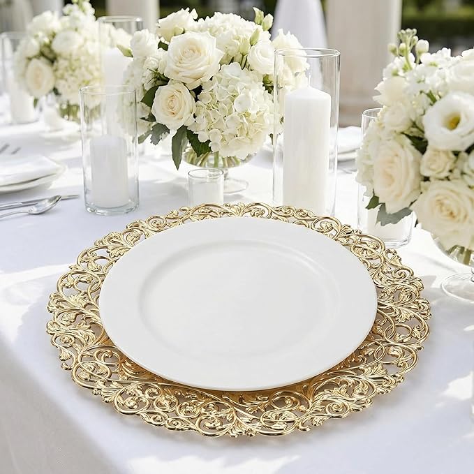 13inch Round Gold Charger Plates,Plastic Plate Chargers Set of 8,Chargers for Dinner Plates,Gold Plates for Wedding,Party,Event Decoration