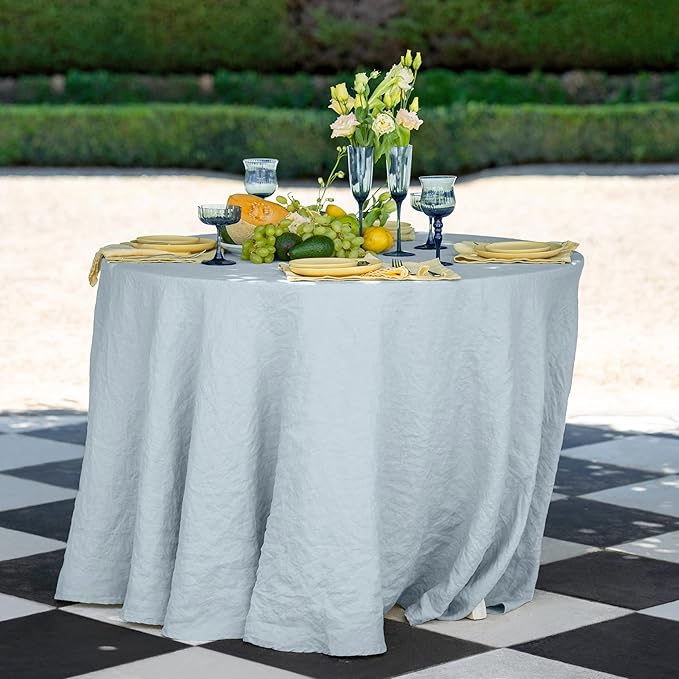 Linen World Blue Linen Tablecloth - 100% French Linen Round Tablecloth 70" Inch,Washable Natural Tablecloth for Dining,Outdoor,Weddings and Restaurants,Decorative Thanksgiving Christmas - Mist Blue