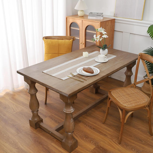 Gernaice 2PCS Boho Table Runner, Rustic Cotton Linen Farmhouse Table Runners for Dresser End Coffee Table Home Decor, 24" L X 13" W Brown