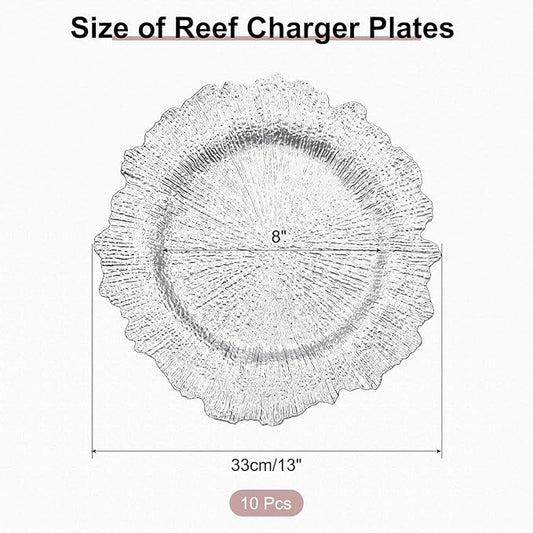 uxcell 10pcs Reef Charger Plates Bulk, 13 Inch Plastic Floral Charger Plates, Round Plate Chargers for Dinner Wedding Party Event Table Setting Decoration Silver
