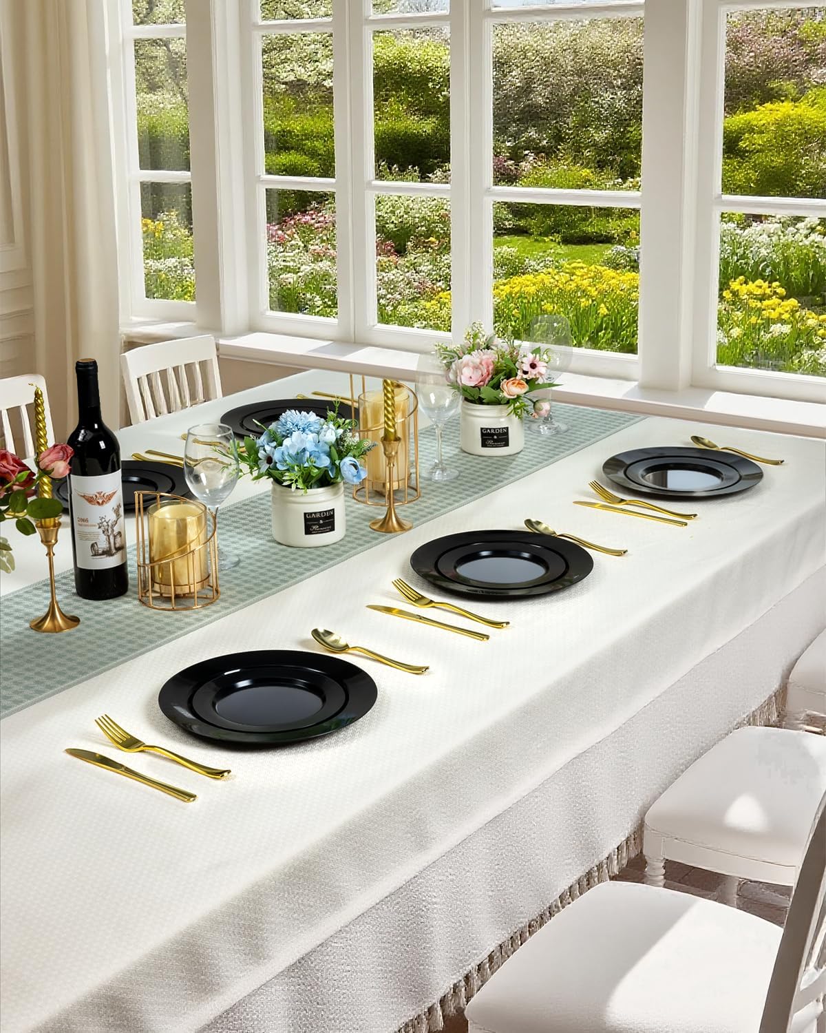 BESTVIP 100PCS Black Plastic Plates, Disposable Party Plates with 50 Dinner Plates and 50 Dessert Plates, Plastic Plates for Party, Wedding Birthday and Halloween (Black, 100PCS)