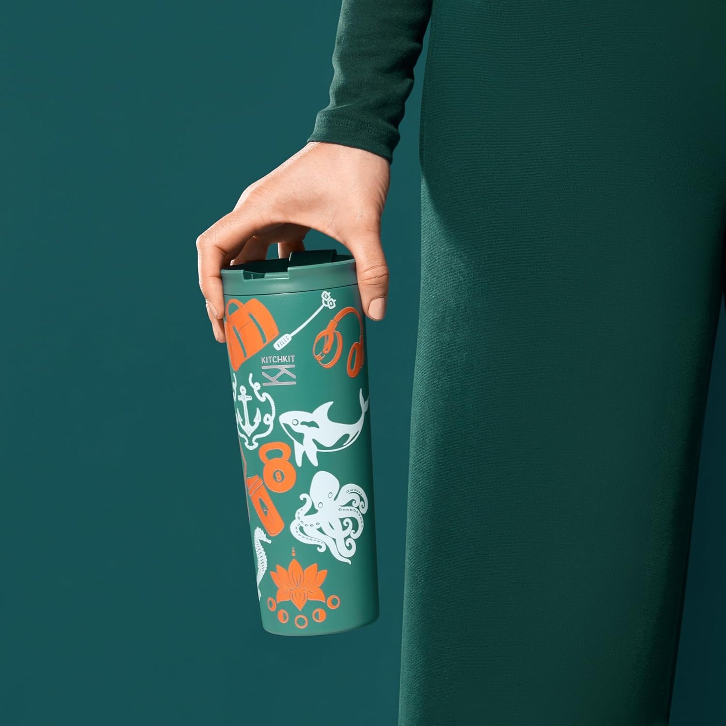 750ml (25oz) Insulated Tumbler with Straw, Flip Lid & Bonus Sticker Pack – Stainless Steel Reusable Travel Cup (Forest Jade)